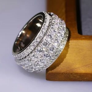 💕 NEW Sparkling & Elegant Silver CZ Diamond Wide Band Ring 💕